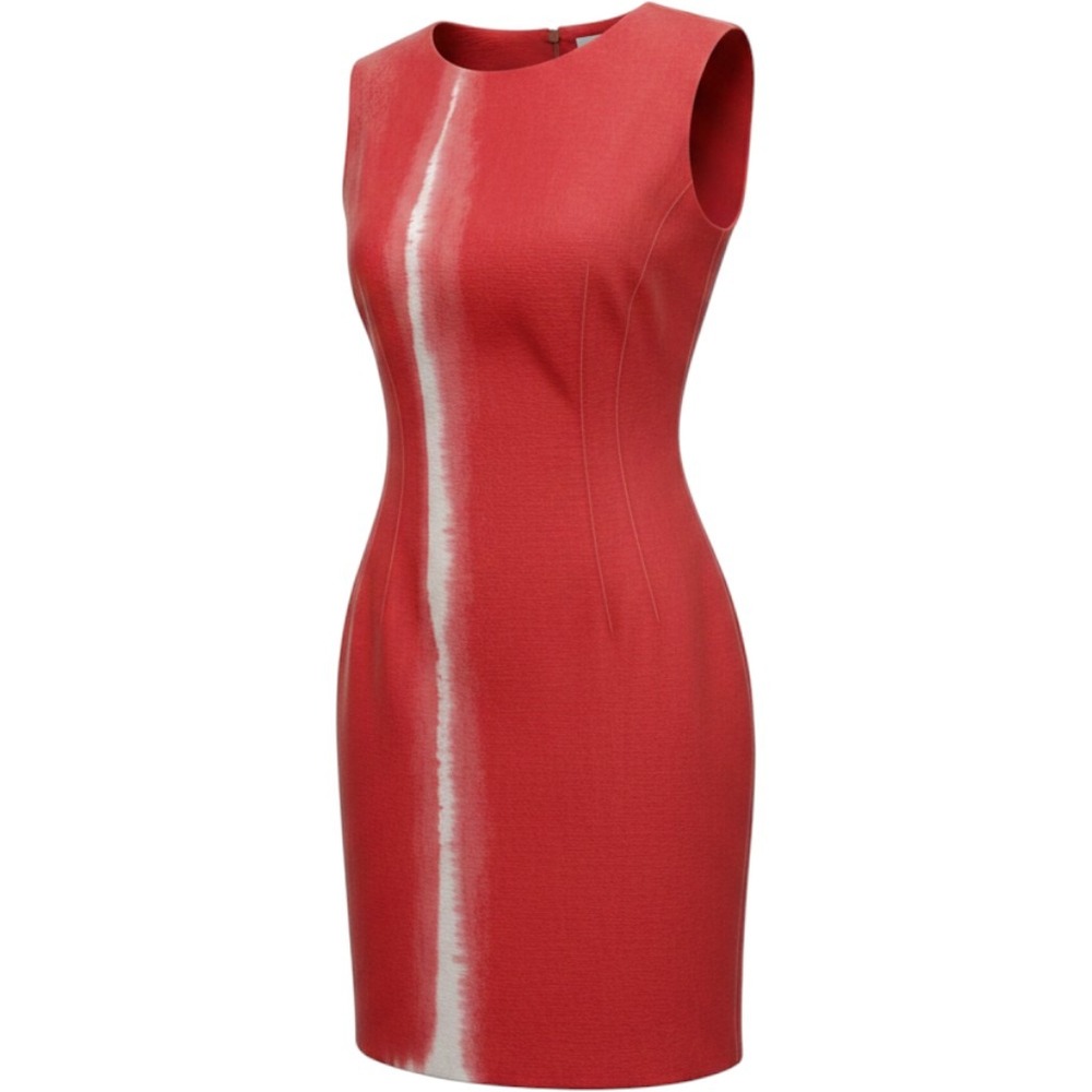 Tahari Red Tie Dye Stripe Sleeveless Sheath Dress Size 6 Round Neck Knee Length